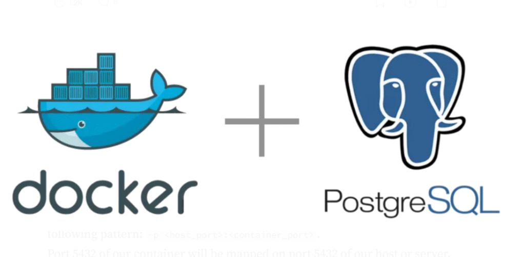 Couverture d'un guide alliant Docker et PostgreSQL, avec des illustrations modernes et professionnelles.